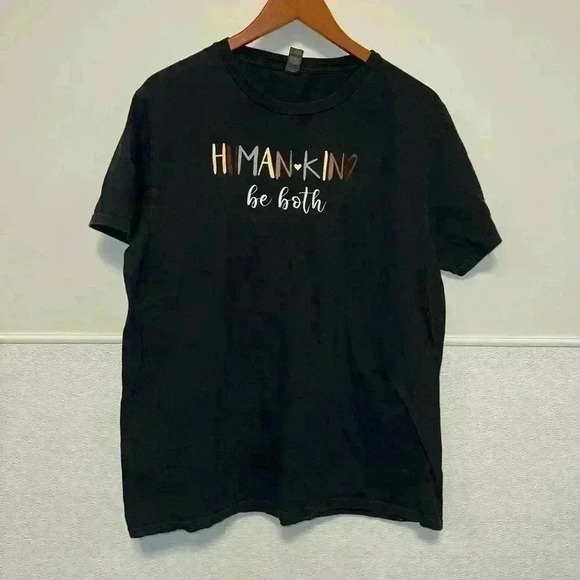 “Human-Kind be Both” Anvil T-Shirt Black & Brown L for Women - Picture 1 of 8